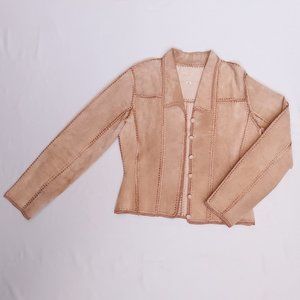Mertillo Western Jacket Womens Medium Tan Beige Suede Embroidered Cutout - SOLD